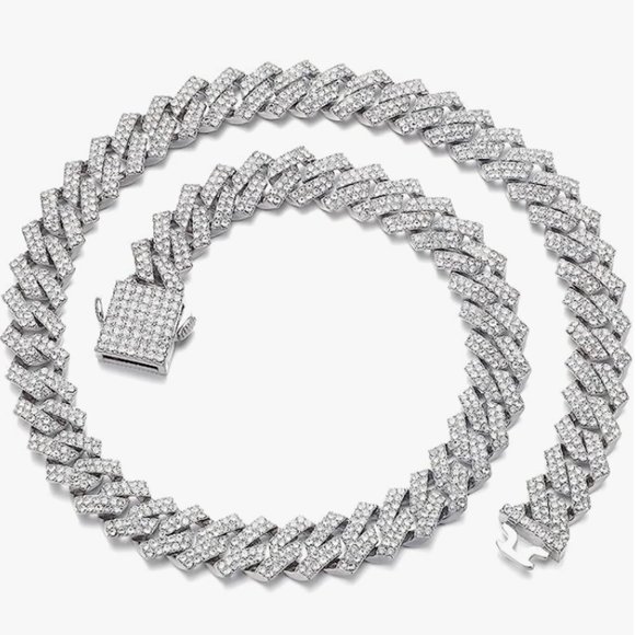 Silver Miami Cuban Link Crystal Pave Iced Rhinestone Wide CZ Chain Necklace New